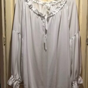 H&M White Ruffled Tie Front Long Sleeve Blouse